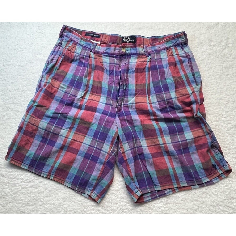 VTG Polo Ralph Lauren Shorts Mens 34 The Classic Golf Madras Plaid 7” Preppy